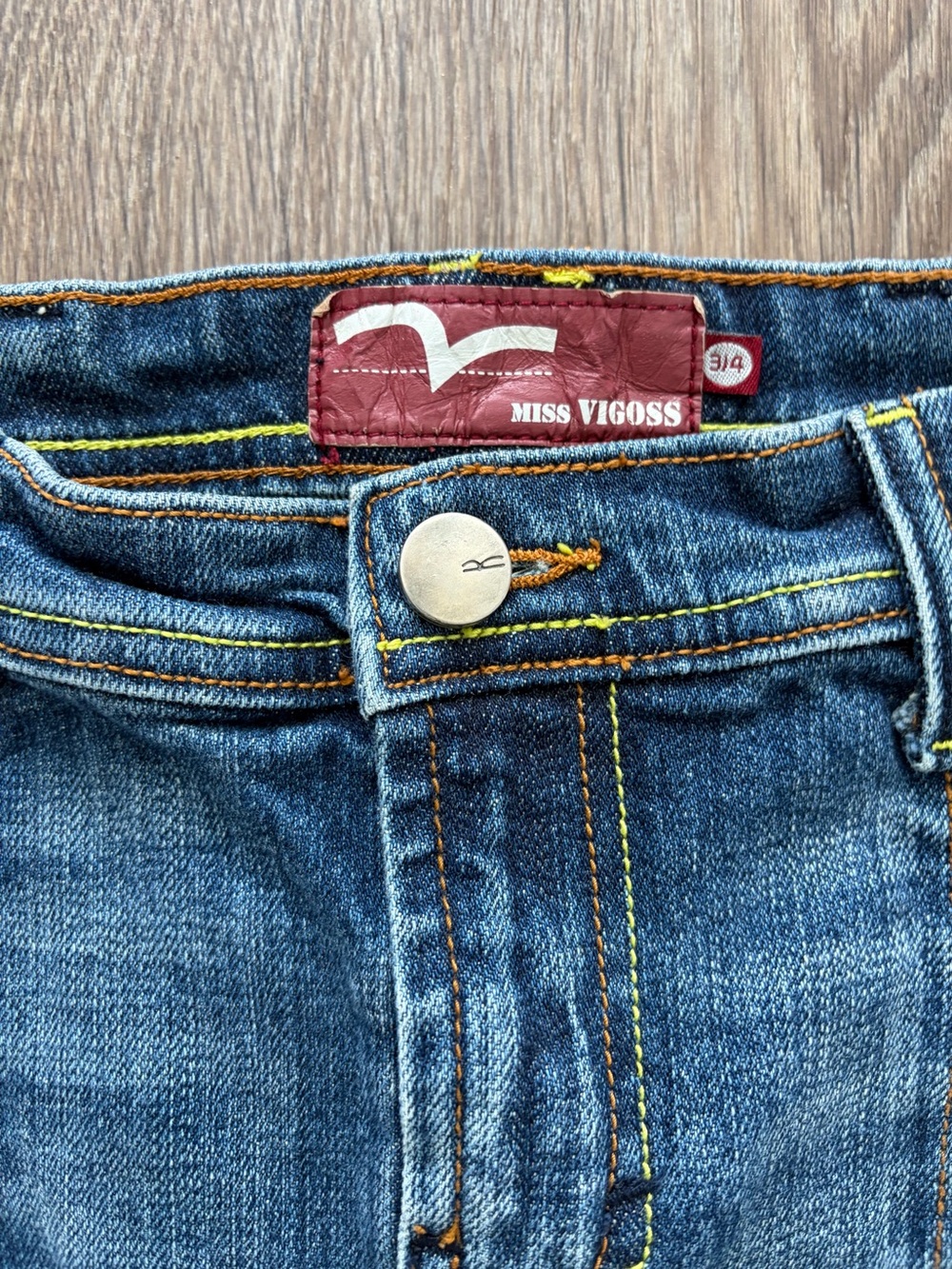 Y2K Miss Vigoss Denim Mini Skirt Jean Skirt Contrast Stitch Pocket Detail 3/4 - Picture 3 of 8